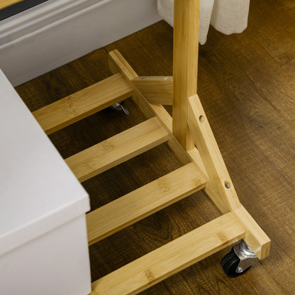 Bamboo Standing Clothes Rail with Wheels Coat Rack with 6 Hooks Hanging Rail and Shelf for Hallway Entryway Bedroom 100x37x191 cm Natural