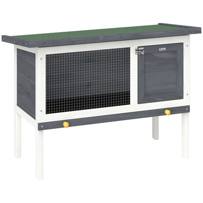 Wooden Rabbit Hutch 35.4 x 17.7 x 25.6 in, Elevated Outdoor Small Animal Cage with Hinged Bitumen Roof, Pull-Out Tray, Door & Metal Wire — Gray