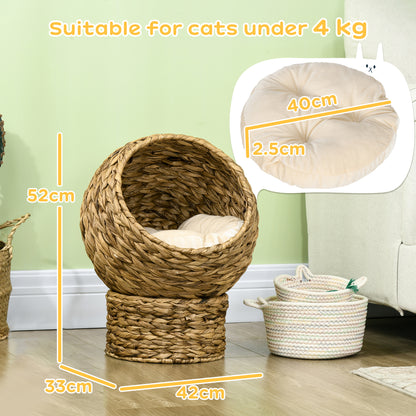 Rattan Cat Basket Cat Cave Cat Hut Cat Bed with Cushion Pet Bed Water Hyacinth Brown 42 x 33 x 52 cm