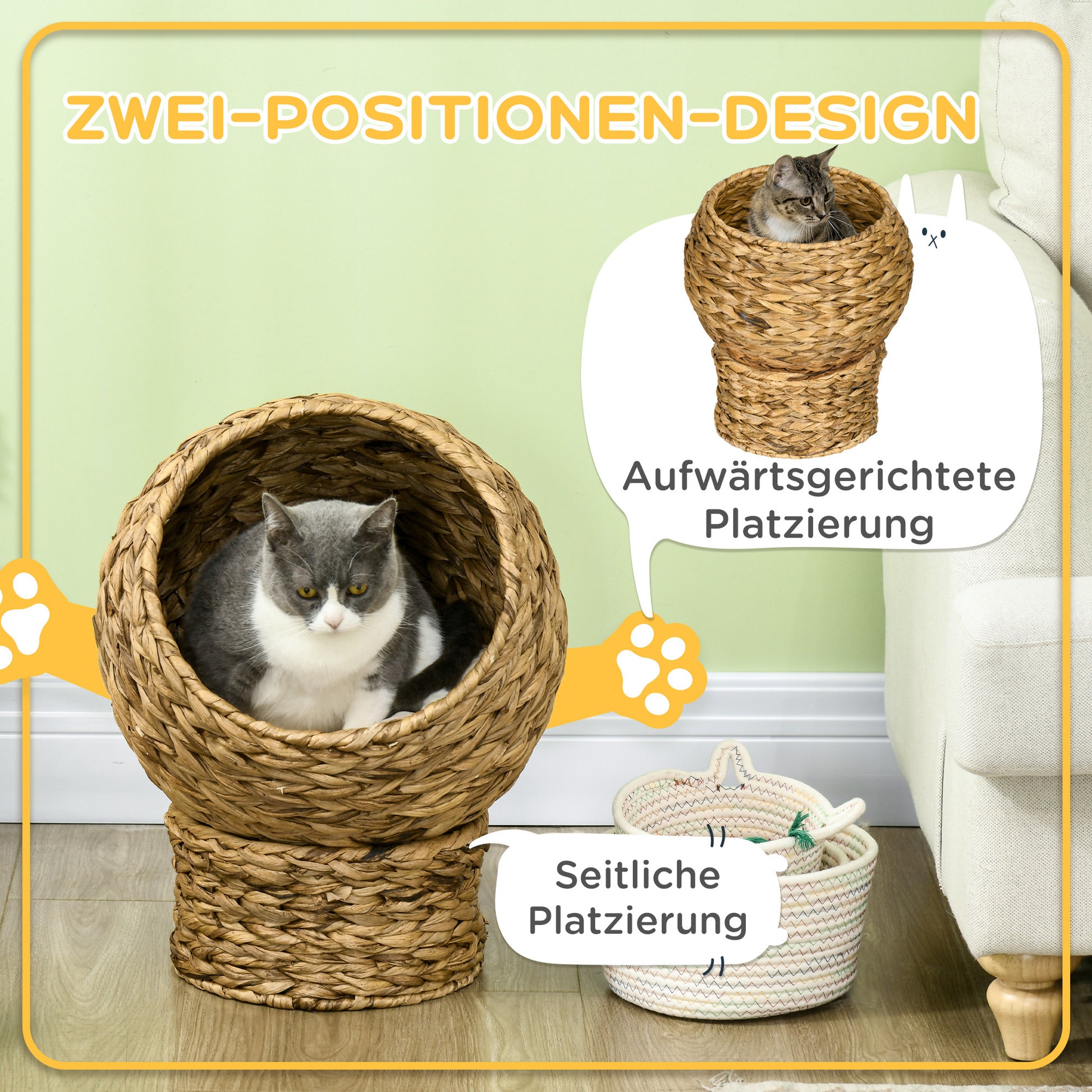 Rattan Cat Basket Cat Cave Cat Hut Cat Bed with Cushion Pet Bed Water Hyacinth Brown 42 x 33 x 52 cm