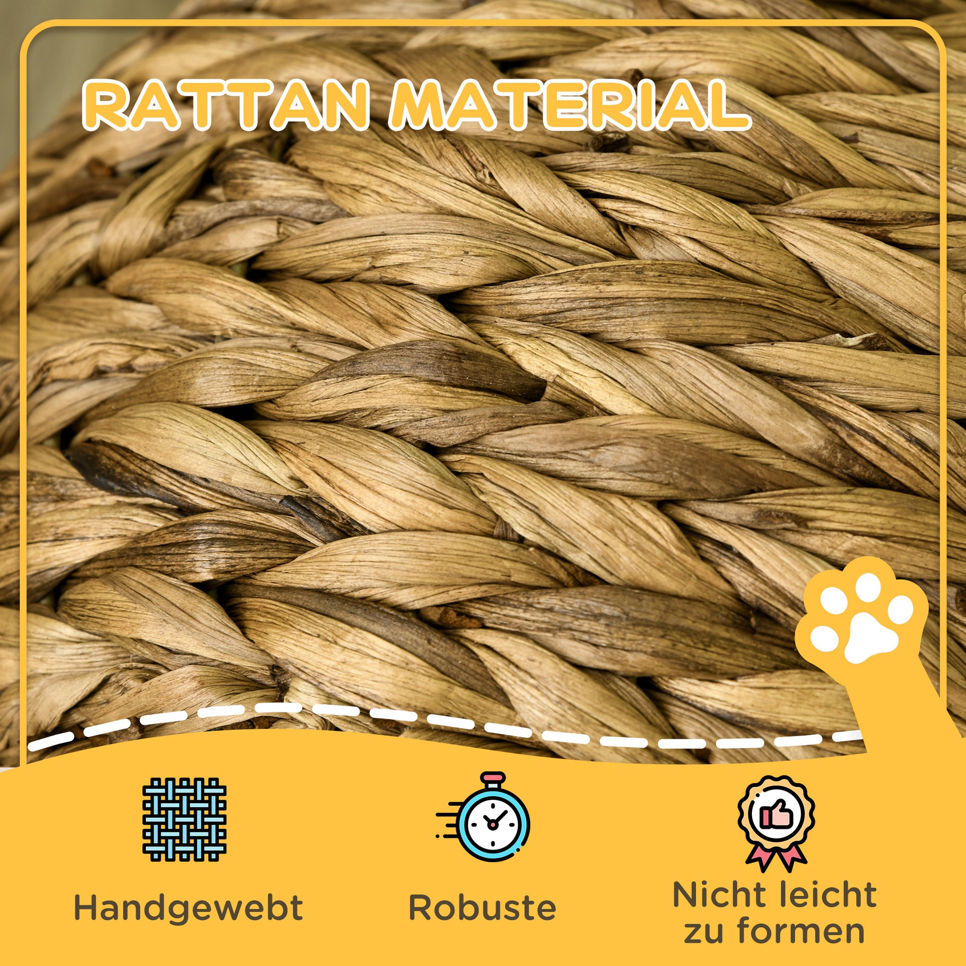 Rattan Cat Basket Cat Cave Cat Hut Cat Bed with Cushion Pet Bed Water Hyacinth Brown 42 x 33 x 52 cm