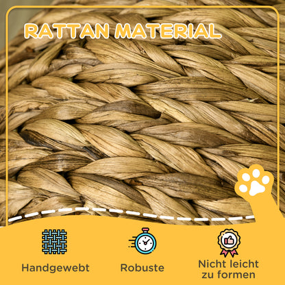 Rattan Cat Basket Cat Cave Cat Hut Cat Bed with Cushion Pet Bed Water Hyacinth Brown 42 x 33 x 52 cm