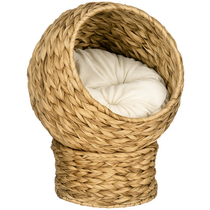 Rattan Cat Basket Cat Cave Cat Hut Cat Bed with Cushion Pet Bed Water Hyacinth Brown 42 x 33 x 52 cm