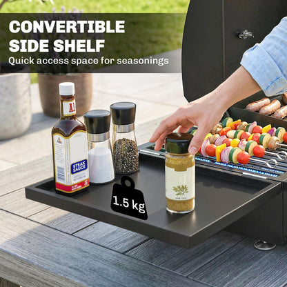 7.5 kW Portable Tabletop Gas Grill — 3 Burners, Griddle, Side Shelf, Enamel Grates, Removable Grease Tray & Thermometer — Ideal for Garden, Balcony & Picnics