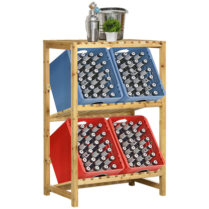 Beverage Crate Stand, Beverage Crate Rack, Crate Rack with 2 Tilted Shelves, Bottle Crate Rack for 4 Beverage Crates, Natural, 74 x 45 x 111 cm