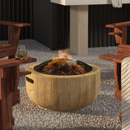 Fire Pit, Fire Bowl with Lid, Fire Basket with Poker, in Tree Stump Design, for Garden, Camping, Patio, Steel, MgO, Brown