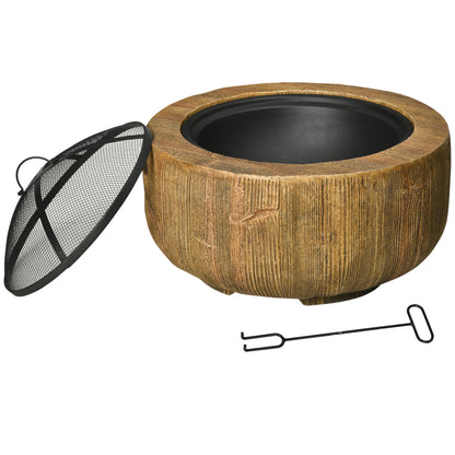 Fire Pit, Fire Bowl with Lid, Fire Basket with Poker, in Tree Stump Design, for Garden, Camping, Patio, Steel, MgO, Brown