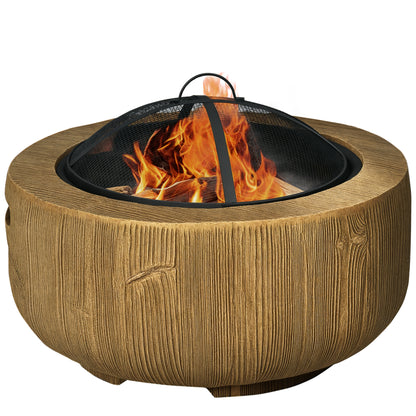 Fire Pit, Fire Bowl with Lid, Fire Basket with Poker, in Tree Stump Design, for Garden, Camping, Patio, Steel, MgO, Brown