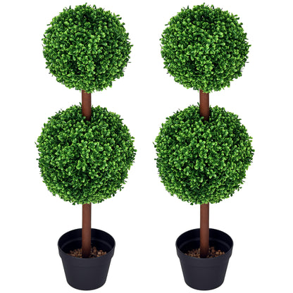 2-Piece Large Artificial Boxwood Tree 90 cm, UV-Resistant Artificial Plant, Plastic Fake Plants in Pot, Artificial Tree, Fake Plant Realistic for Living Room Bedroom Office Garden Decoration Gift