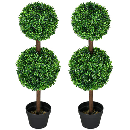 2-Piece Large Artificial Boxwood Tree 90 cm, UV-Resistant Artificial Plant, Plastic Fake Plants in Pot, Artificial Tree, Fake Plant Realistic for Living Room Bedroom Office Garden Decoration Gift