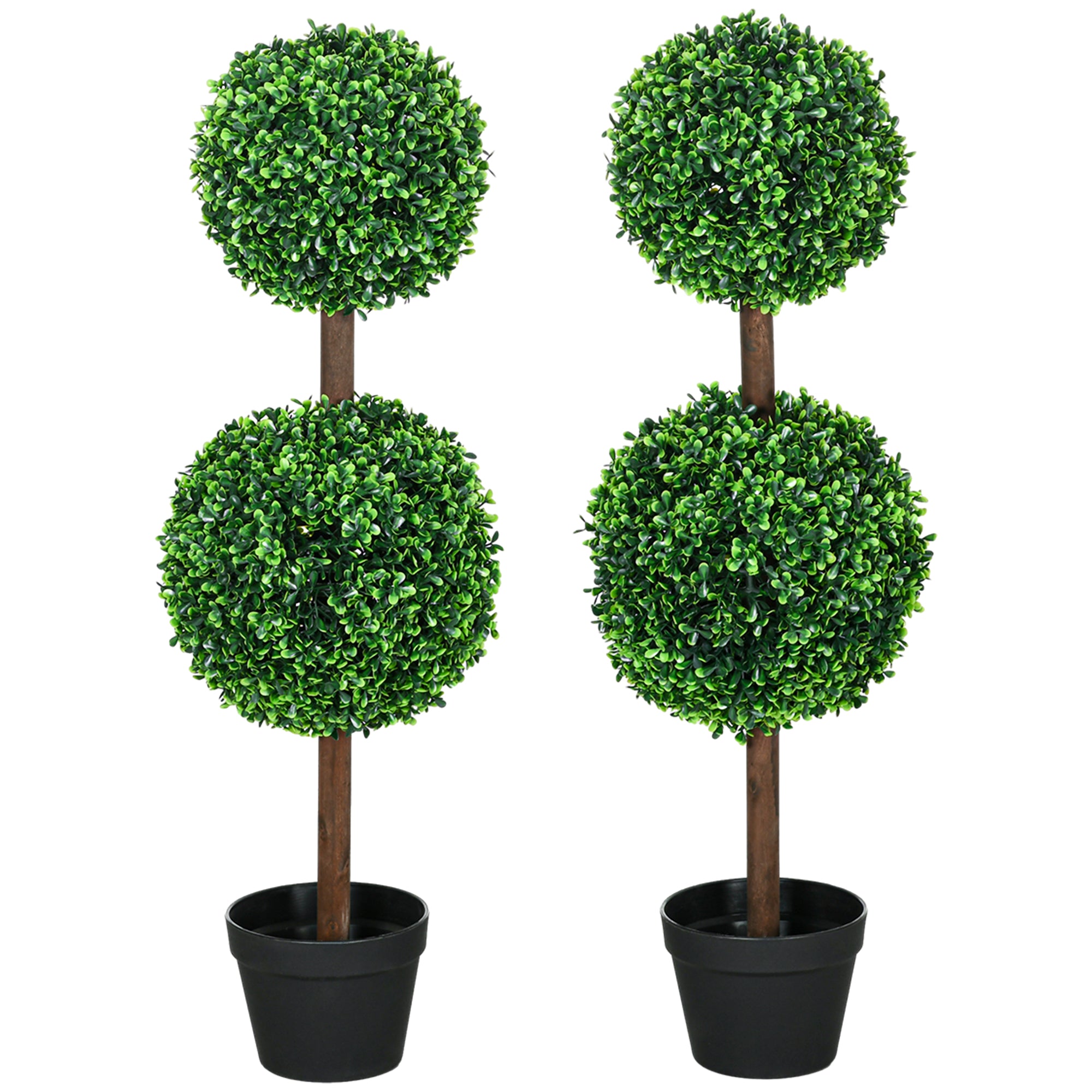 2-Piece Large Artificial Boxwood Tree 90 cm, UV-Resistant Artificial Plant, Plastic Fake Plants in Pot, Artificial Tree, Fake Plant Realistic for Living Room Bedroom Office Garden Decoration Gift