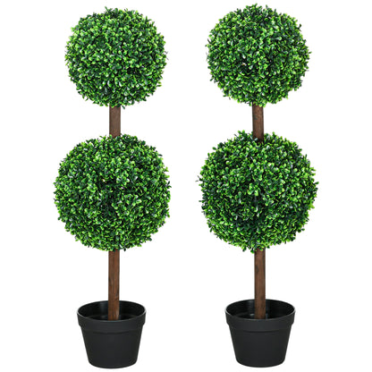 2-Piece Large Artificial Boxwood Tree 90 cm, UV-Resistant Artificial Plant, Plastic Fake Plants in Pot, Artificial Tree, Fake Plant Realistic for Living Room Bedroom Office Garden Decoration Gift