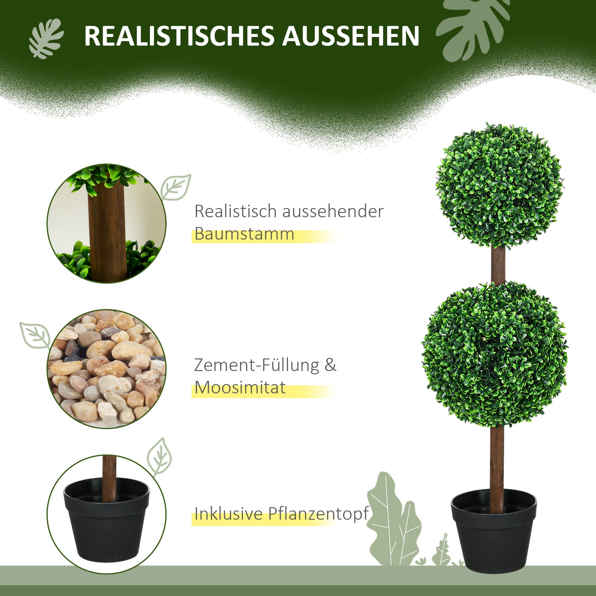 2-Piece Large Artificial Boxwood Tree 90 cm, UV-Resistant Artificial Plant, Plastic Fake Plants in Pot, Artificial Tree, Fake Plant Realistic for Living Room Bedroom Office Garden Decoration Gift