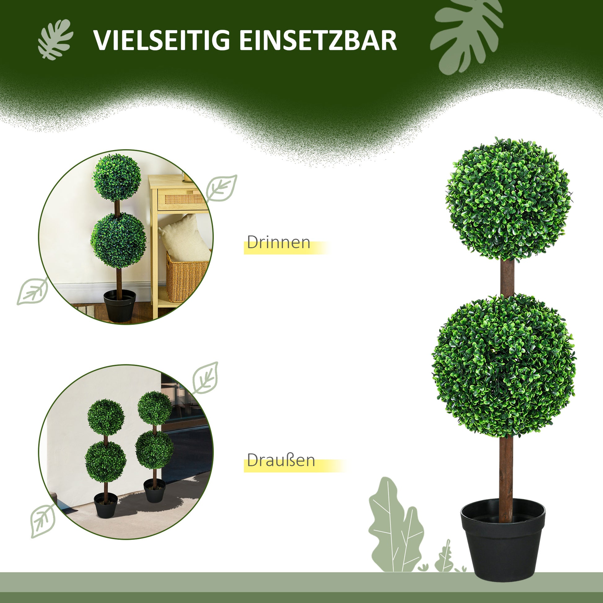 2-Piece Large Artificial Boxwood Tree 90 cm, UV-Resistant Artificial Plant, Plastic Fake Plants in Pot, Artificial Tree, Fake Plant Realistic for Living Room Bedroom Office Garden Decoration Gift