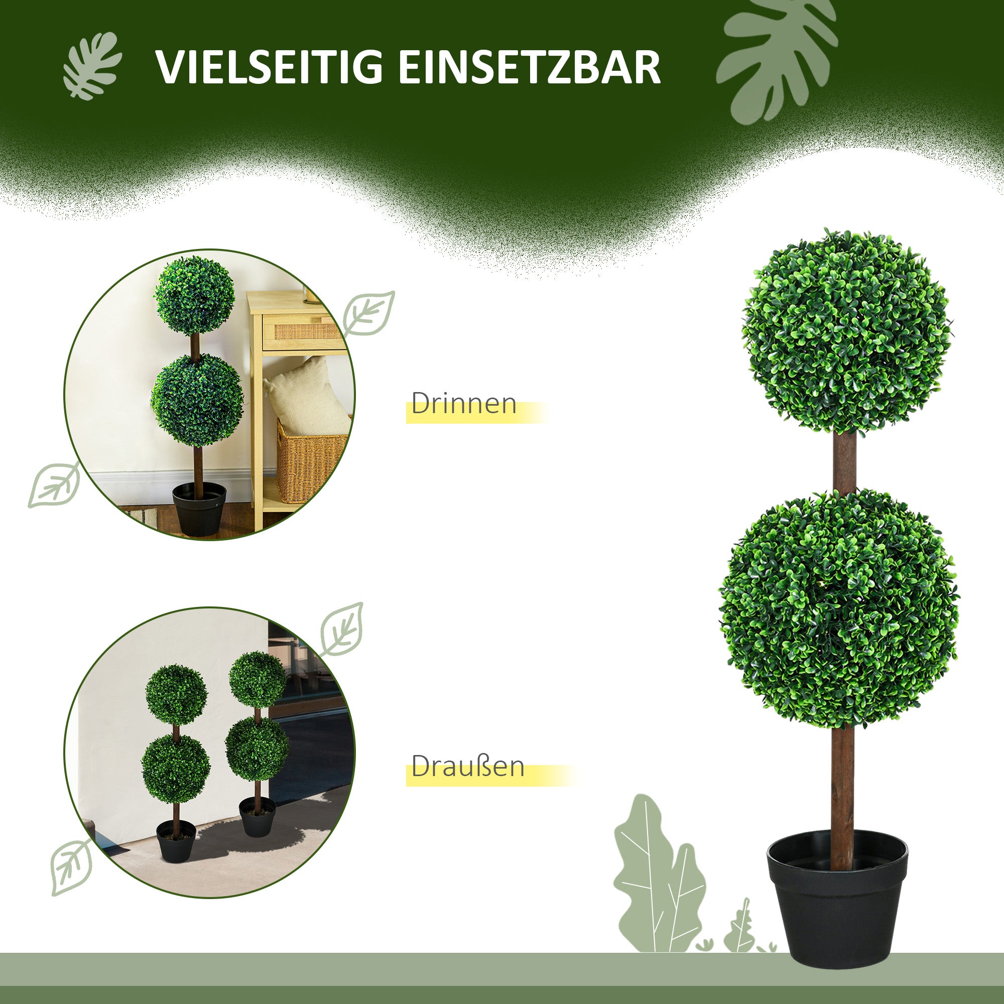 2-Piece Large Artificial Boxwood Tree 90 cm, UV-Resistant Artificial Plant, Plastic Fake Plants in Pot, Artificial Tree, Fake Plant Realistic for Living Room Bedroom Office Garden Decoration Gift