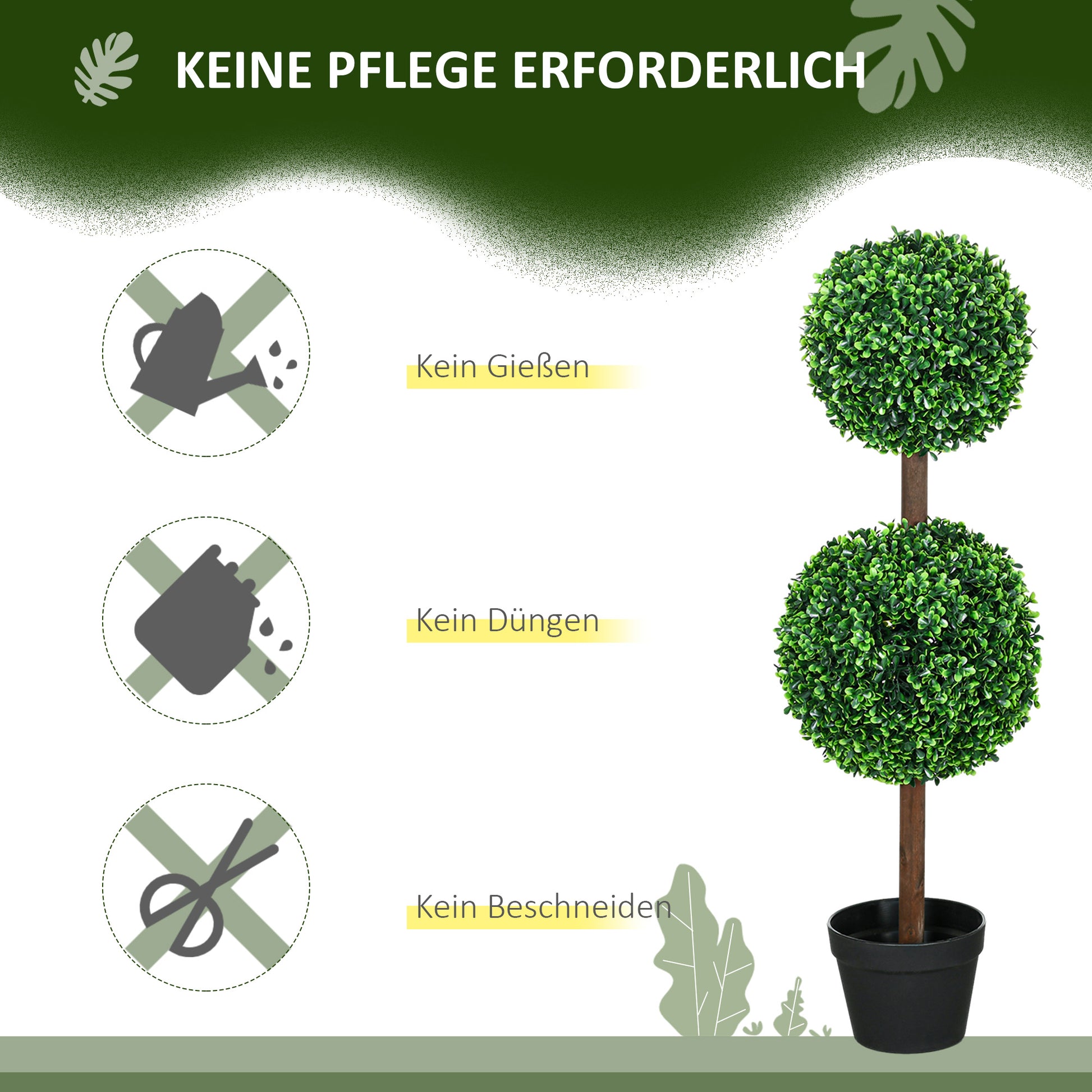 2-Piece Large Artificial Boxwood Tree 90 cm, UV-Resistant Artificial Plant, Plastic Fake Plants in Pot, Artificial Tree, Fake Plant Realistic for Living Room Bedroom Office Garden Decoration Gift