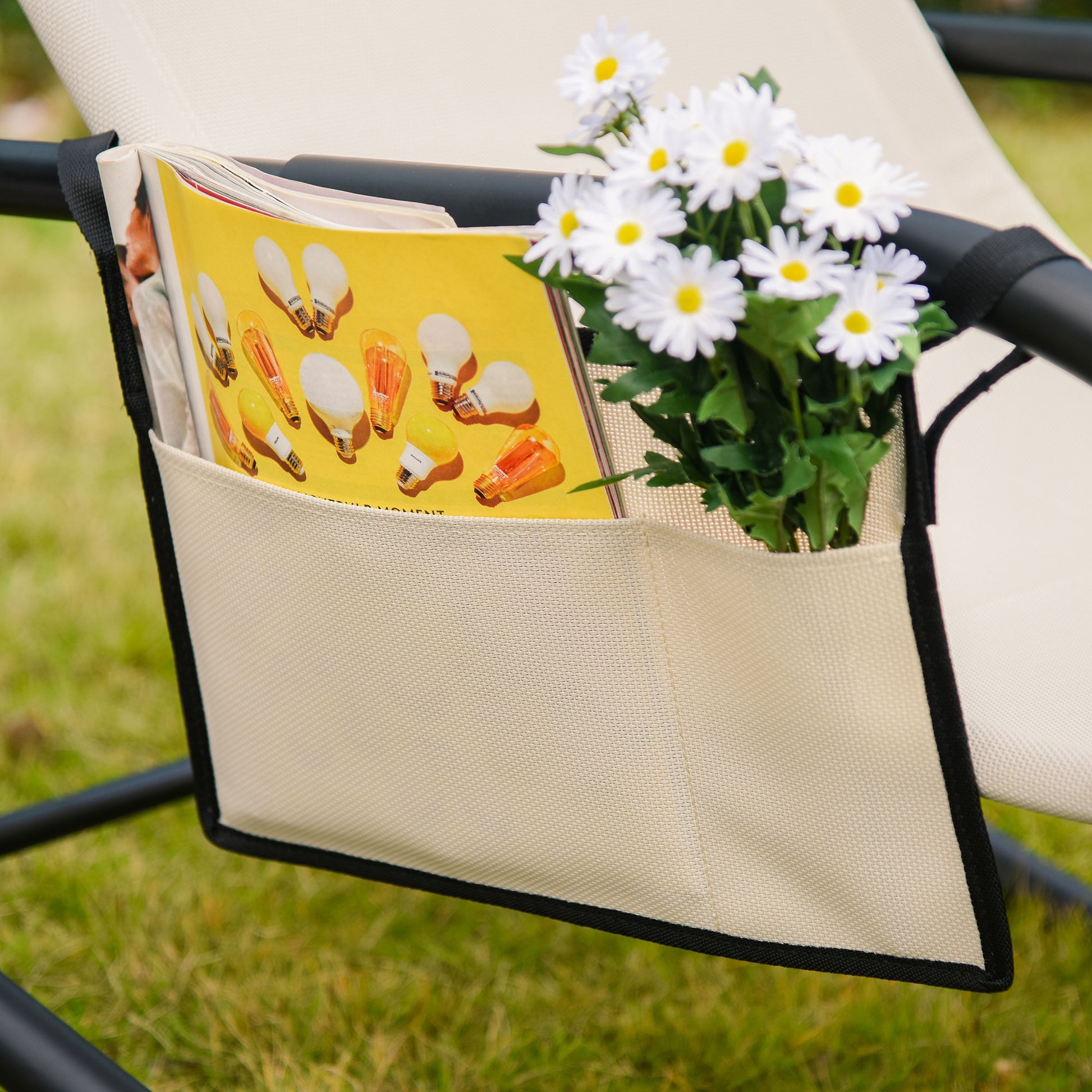 Swing Rocking Chair Garden Chair Rocker Metal Mesh Beige 150 x 62 x 88 cm