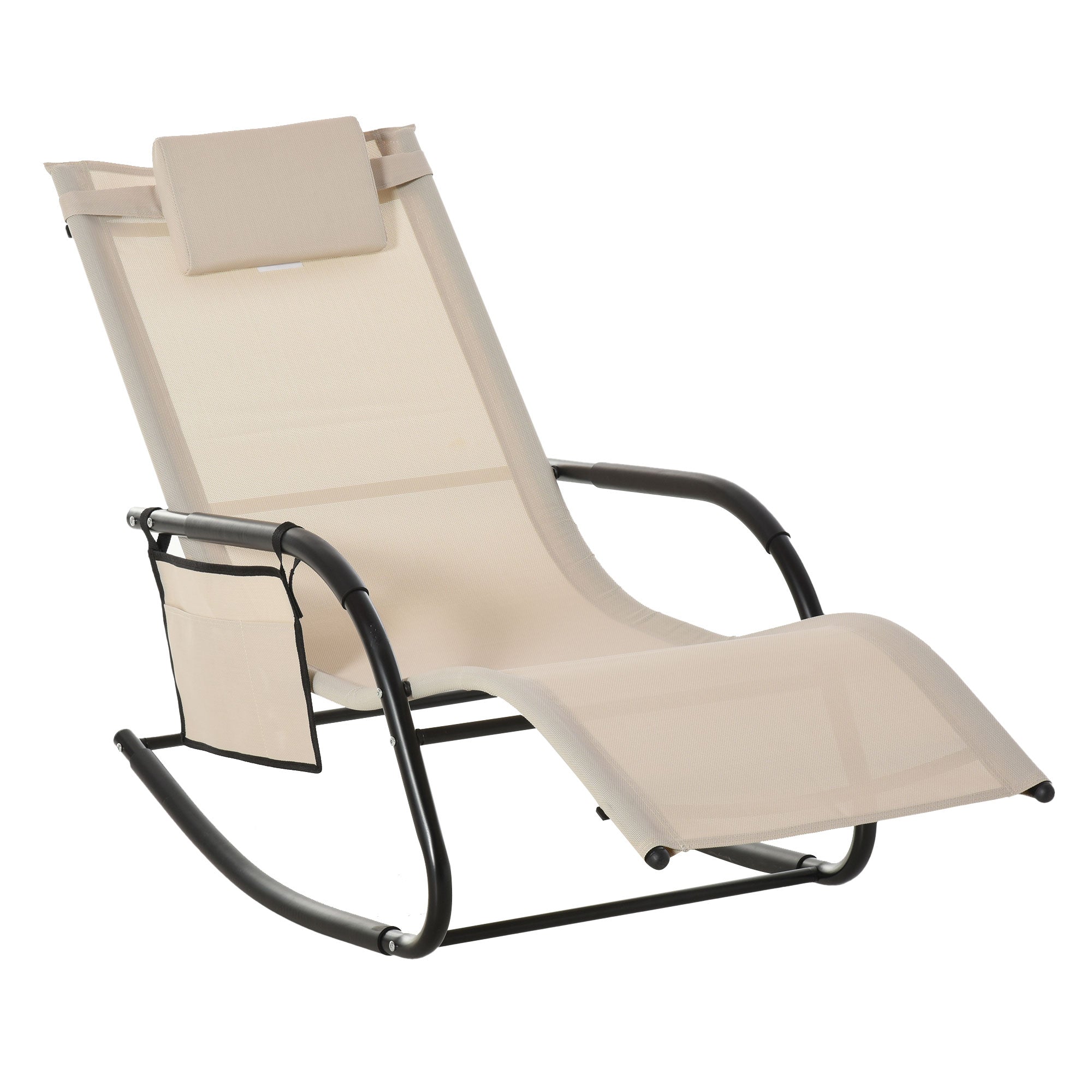Swing Rocking Chair Garden Chair Rocker Metal Mesh Beige 150 x 62 x 88 cm