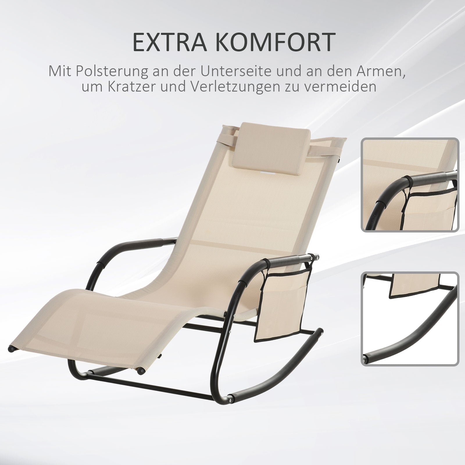 Swing Rocking Chair Garden Chair Rocker Metal Mesh Beige 150 x 62 x 88 cm
