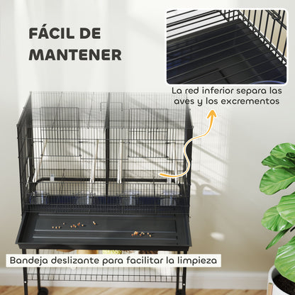 Bird Cage with Divider Birdhouse with Wheels 4 Feeders 4 Perches and Removable Tray Cage for Parrots Canaries Budgies 30x18x46 inches Black