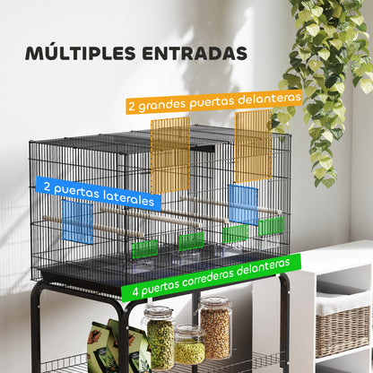 Bird Cage with Divider Birdhouse with Wheels 4 Feeders 4 Perches and Removable Tray Cage for Parrots Canaries Budgies 30x18x46 inches Black