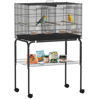 Bird Cage with Divider Birdhouse with Wheels 4 Feeders 4 Perches and Removable Tray Cage for Parrots Canaries Budgies 30x18x46 inches Black
