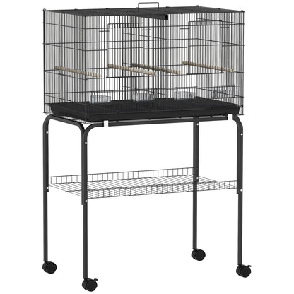 Bird Cage with Divider Birdhouse with Wheels 4 Feeders 4 Perches and Removable Tray Cage for Parrots Canaries Budgies 30x18x46 inches Black