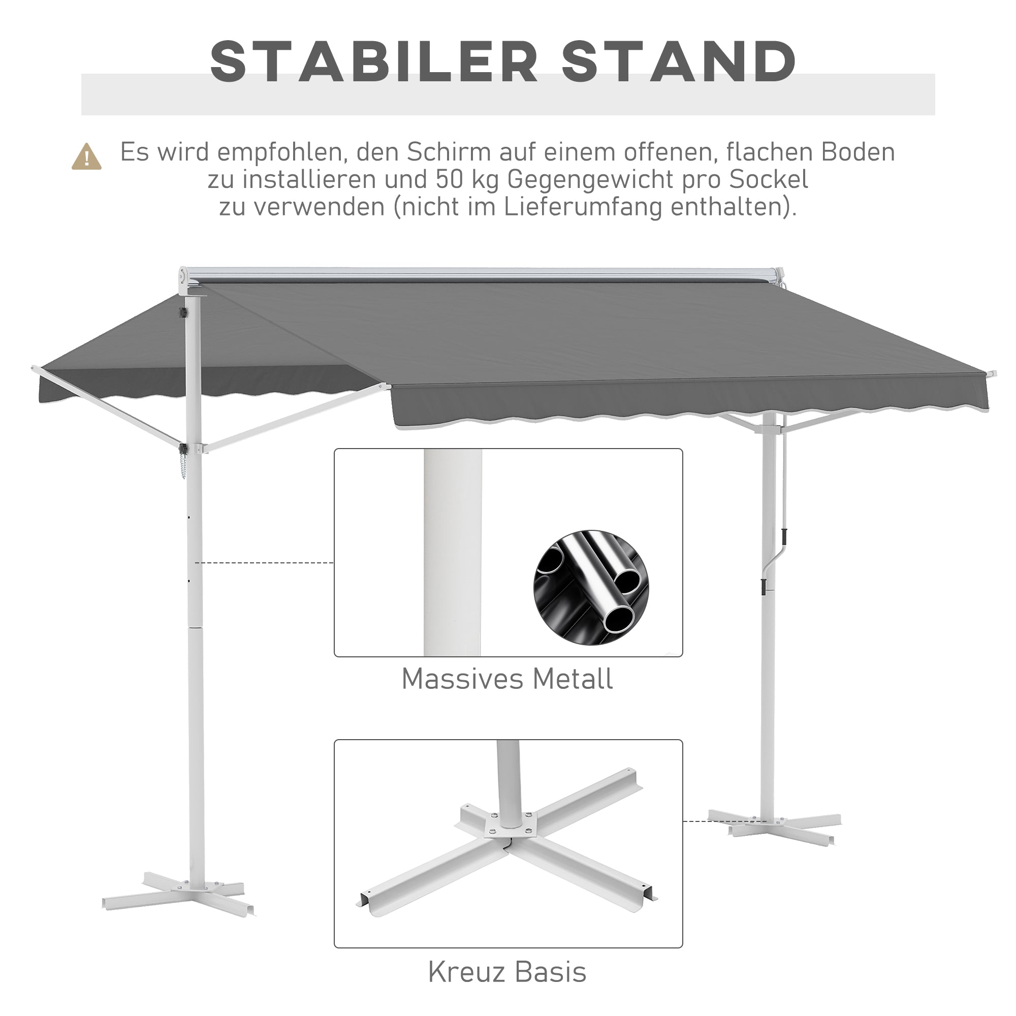 Freestanding Awning Garden Awning Awning with Folding Arm Crank Terrace Grey 3x3m