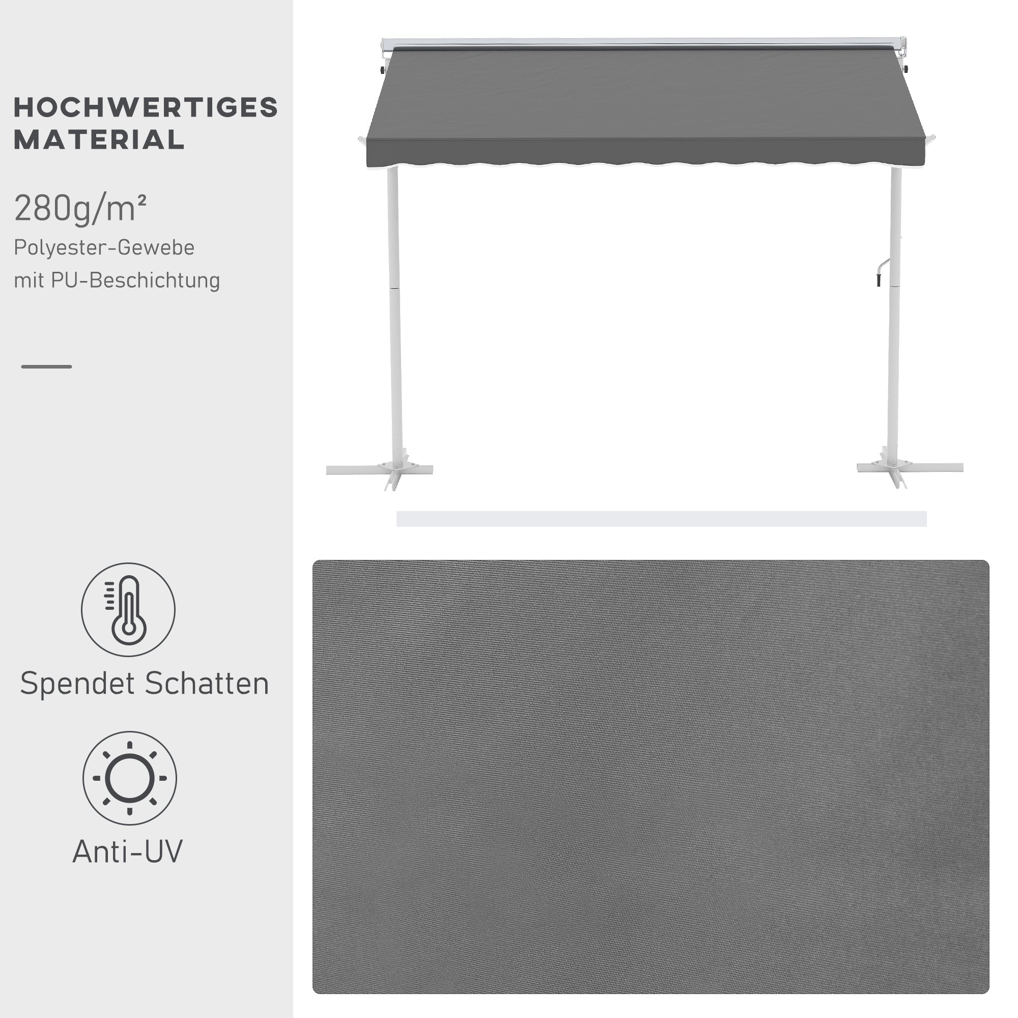 Freestanding Awning Garden Awning Awning with Folding Arm Crank Terrace Grey 3x3m