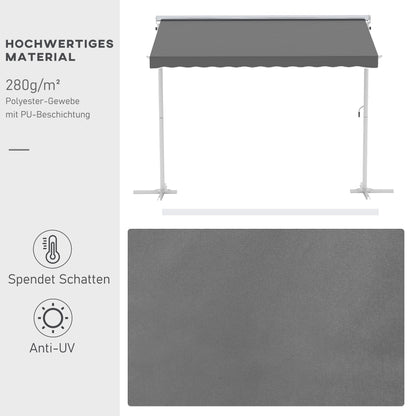 Freestanding Awning Garden Awning Awning with Folding Arm Crank Terrace Grey 3x3m
