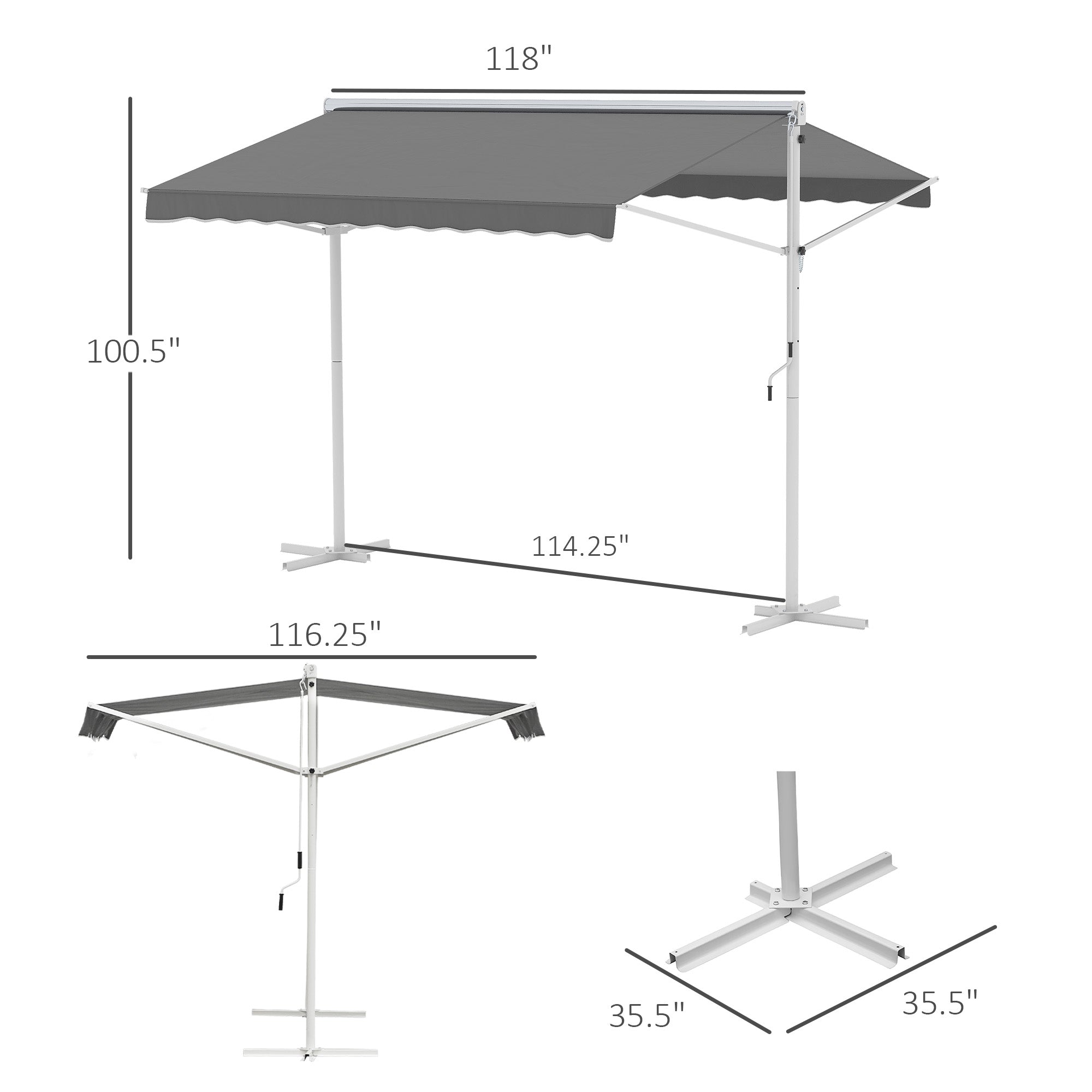 Freestanding Awning Garden Awning Awning with Folding Arm Crank Terrace Grey 3x3m