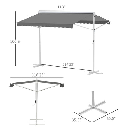 Freestanding Awning Garden Awning Awning with Folding Arm Crank Terrace Grey 3x3m