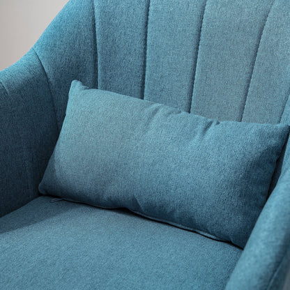 Armchair Lounge Chair with Armrest, Lumbar Pillow, Padded Recliner with Metal Frame, Linen Look, Height Adjustable Swivel Chair for Bedroom, Living Room, Light Blue