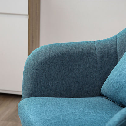 Armchair Lounge Chair with Armrest, Lumbar Pillow, Padded Recliner with Metal Frame, Linen Look, Height Adjustable Swivel Chair for Bedroom, Living Room, Light Blue