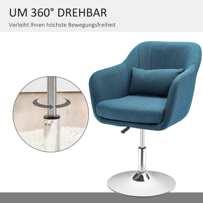 Armchair Lounge Chair with Armrest, Lumbar Pillow, Padded Recliner with Metal Frame, Linen Look, Height Adjustable Swivel Chair for Bedroom, Living Room, Light Blue