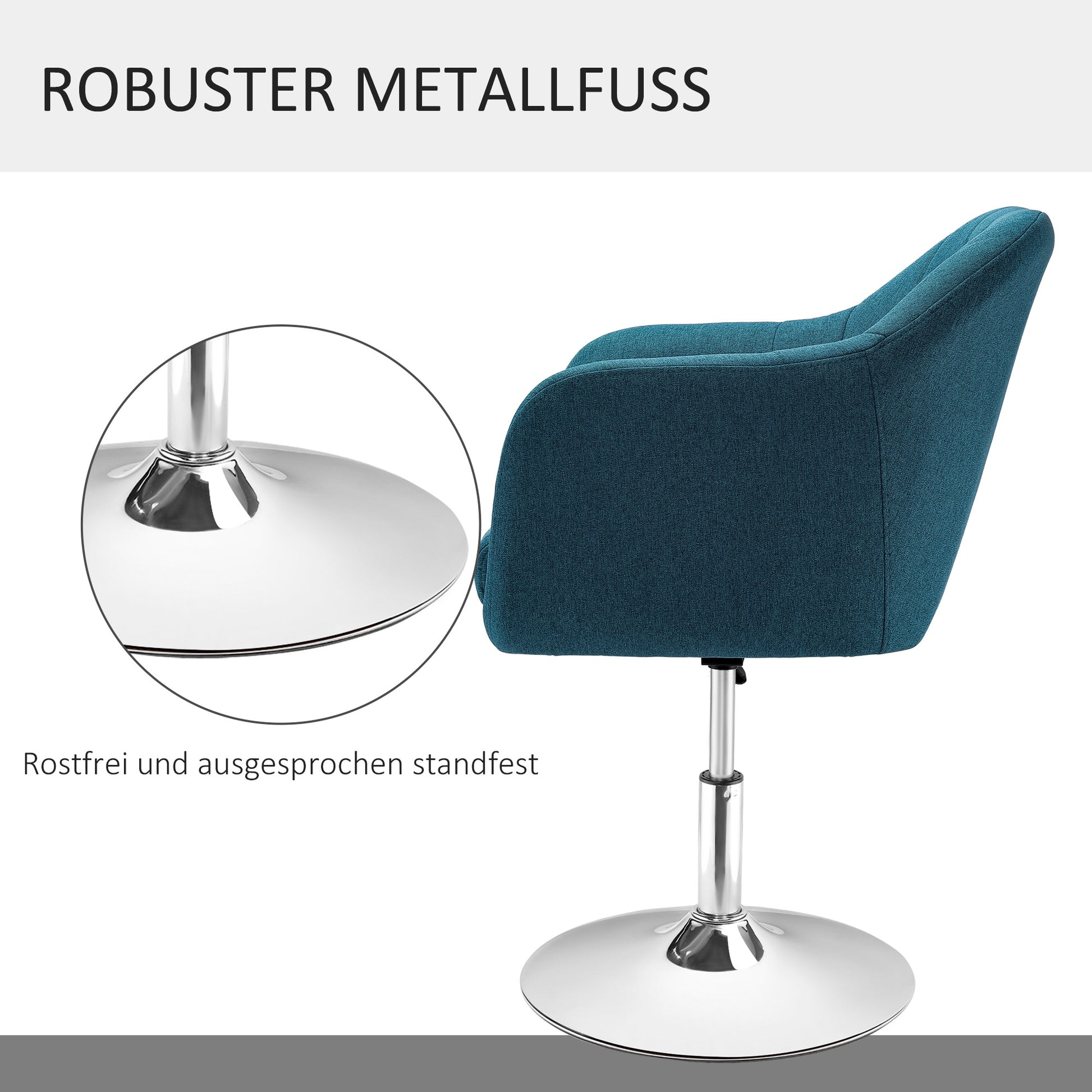 Armchair Lounge Chair with Armrest, Lumbar Pillow, Padded Recliner with Metal Frame, Linen Look, Height Adjustable Swivel Chair for Bedroom, Living Room, Light Blue