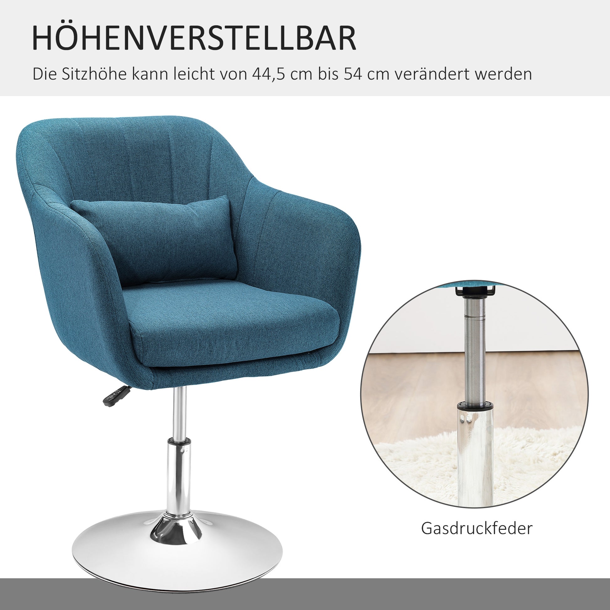 Armchair Lounge Chair with Armrest, Lumbar Pillow, Padded Recliner with Metal Frame, Linen Look, Height Adjustable Swivel Chair for Bedroom, Living Room, Light Blue
