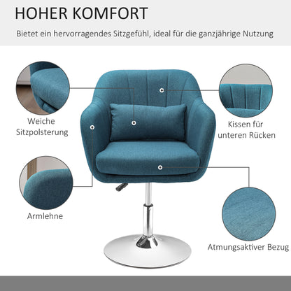 Armchair Lounge Chair with Armrest, Lumbar Pillow, Padded Recliner with Metal Frame, Linen Look, Height Adjustable Swivel Chair for Bedroom, Living Room, Light Blue