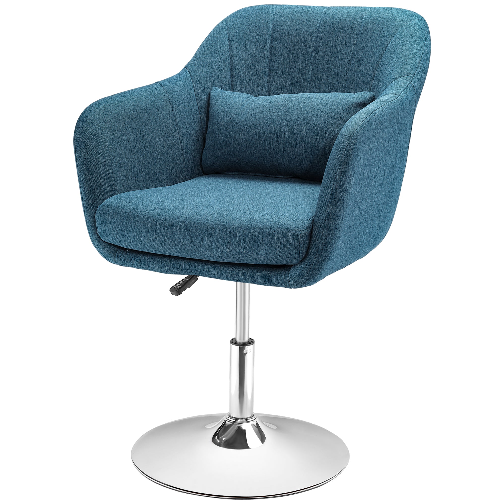 Armchair Lounge Chair with Armrest, Lumbar Pillow, Padded Recliner with Metal Frame, Linen Look, Height Adjustable Swivel Chair for Bedroom, Living Room, Light Blue