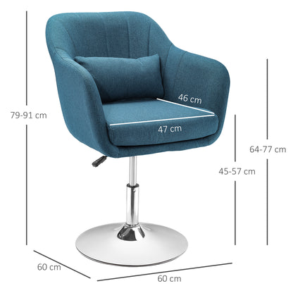 Armchair Lounge Chair with Armrest, Lumbar Pillow, Padded Recliner with Metal Frame, Linen Look, Height Adjustable Swivel Chair for Bedroom, Living Room, Light Blue