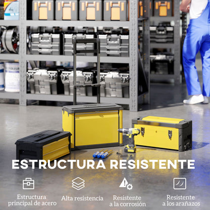 Mobile Stackable 3-in-1 Toolbox with Wheels Steel Tool Cart with Telescopic Handle Yellow and Black