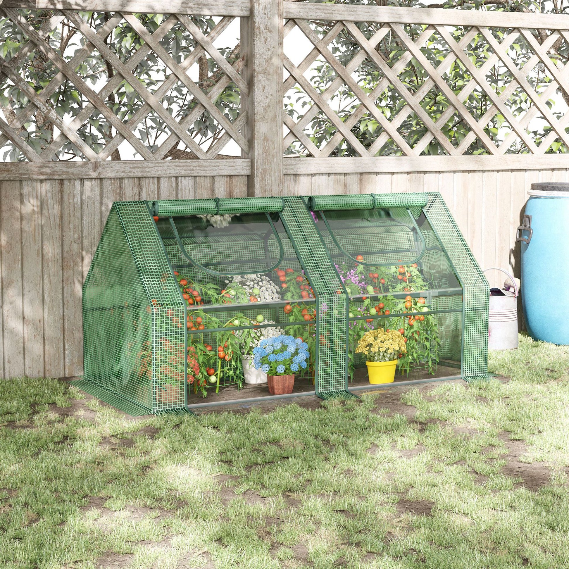 Small Greenhouse Outdoor Greenhouse with Double Cover Windows and Steel Frame Greenhouse for Growing Tomatoes Plants Flowers 180x90x90 cm Green