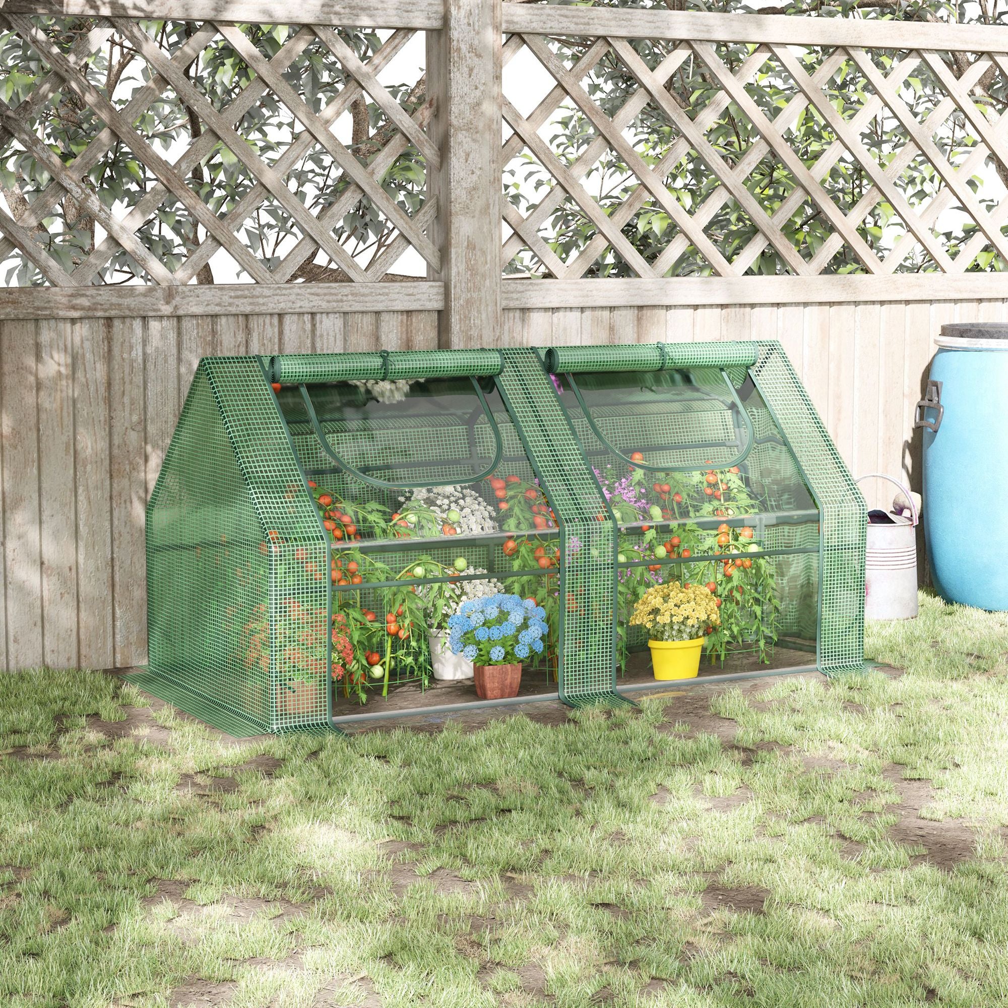 Small Greenhouse Outdoor Greenhouse with Double Cover Windows and Steel Frame Greenhouse for Growing Tomatoes Plants Flowers 180x90x90 cm Green