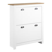Narrow Shoe Cabinet Entryway Shoe Storage with 2 Fold-Down Drawers Adjustable Shelves for 12 Pairs of Shoes for Hallway 79x23x90.5 cm White