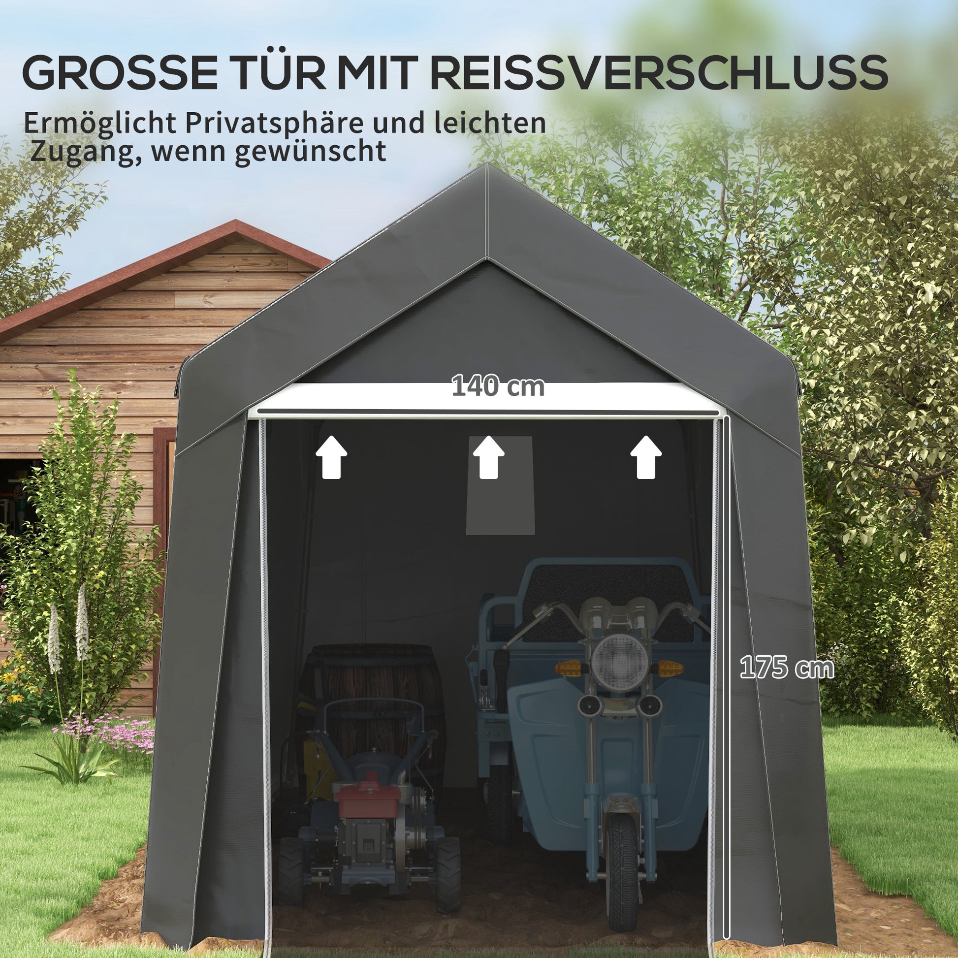 Garage Tent for Bikes, Waterproof Carport with Door, Anti-dust Bike Cover Equipment Tent Foliar Equipment House for Outdoor, Garden, 210 x 360 x 235 cm, Dark Gray