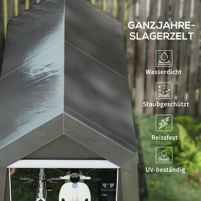 Garage Tent for Bikes, Waterproof Carport with Door, Anti-dust Bike Cover Equipment Tent Foliar Equipment House for Outdoor, Garden, 210 x 360 x 235 cm, Dark Gray