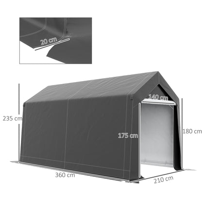 Garage Tent for Bikes, Waterproof Carport with Door, Anti-dust Bike Cover Equipment Tent Foliar Equipment House for Outdoor, Garden, 210 x 360 x 235 cm, Dark Gray