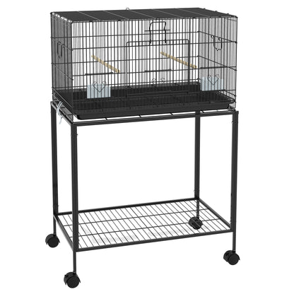 Bird Cage 77x46x119 cm Metal Cage for Birds with Removable Tray Wooden Perches Feeders for Parakeets Canaries Black