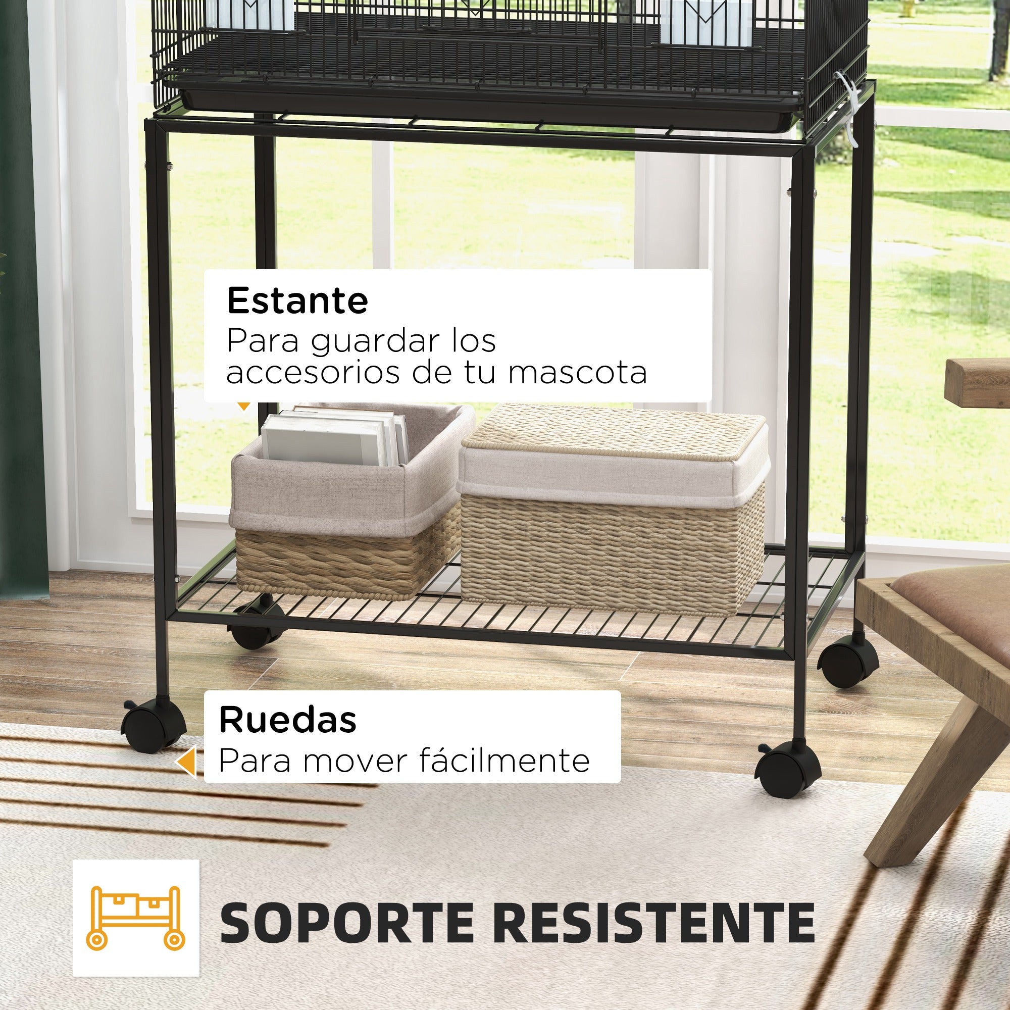 Bird Cage 77x46x119 cm Metal Cage for Birds with Removable Tray Wooden Perches Feeders for Parakeets Canaries Black