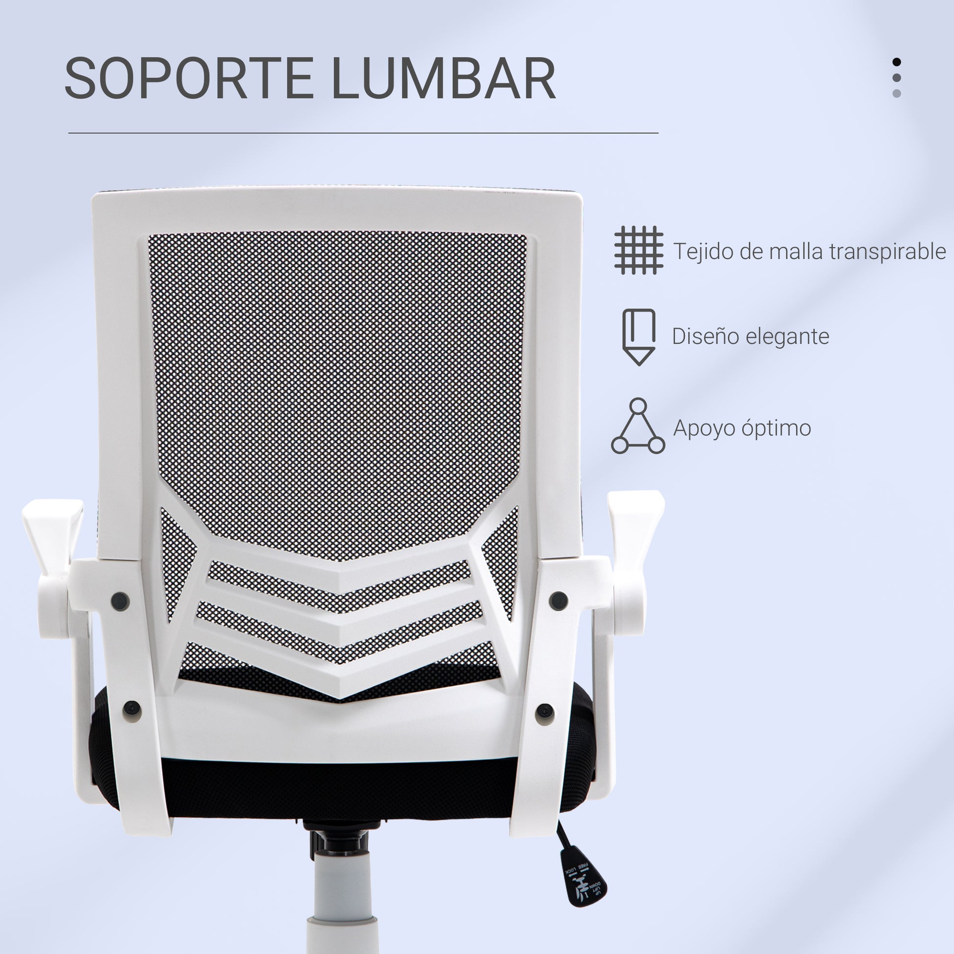 Ergonomic Office Chair Mesh Chair with Adjustable Height Foldable Armrests Breathable Lumbar Support for Teenagers Adults 62.5x55x94-104 cm Black